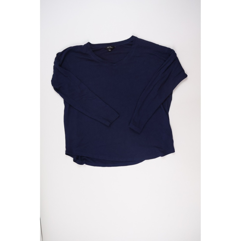 Well Worn V-Neck Drop Shoulder Top Navy Blue Solid Medium NEW